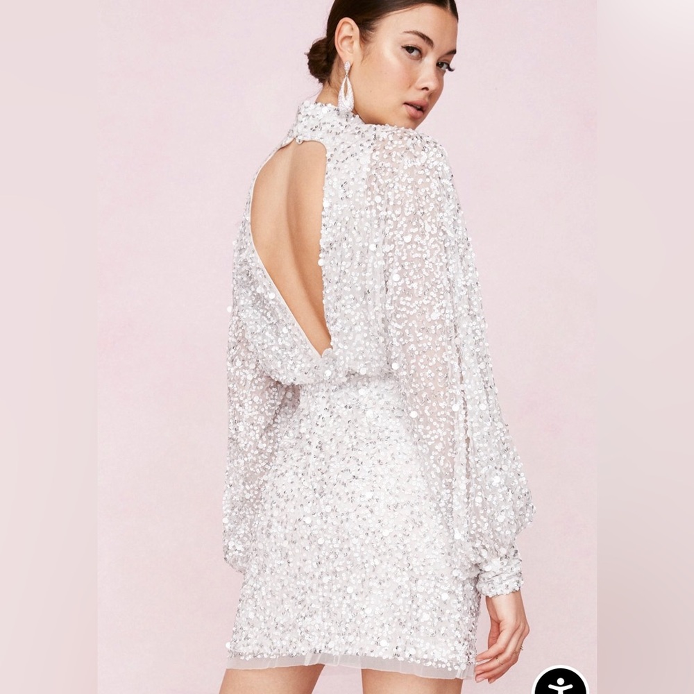 Balloon Sleeve Sequin Embellished Mini Dress